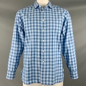 LORENZINI Size XXL Blue Plaid Cotton Button Up Long Sleeve Shirt